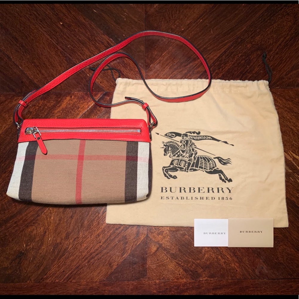 Burberry Canvas & Red Leather Handbag